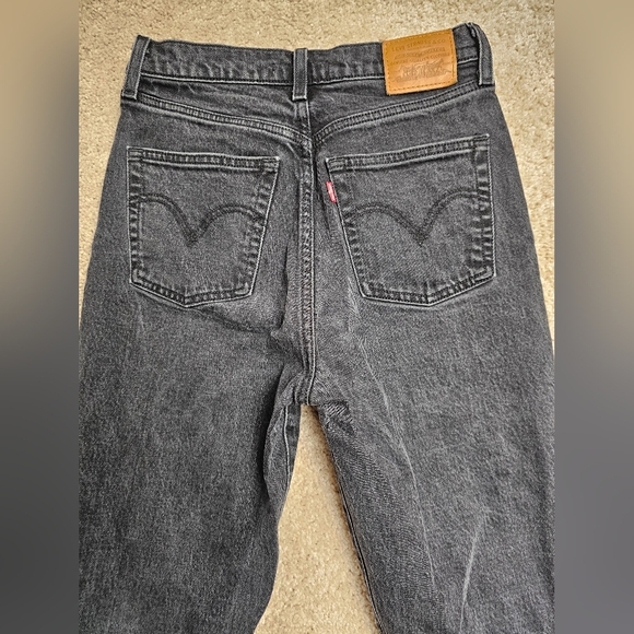 Levi's Premium ribcage boot jeans black Big E 99% cotton 27 Button Fly High Rise - Picture 8 of 10